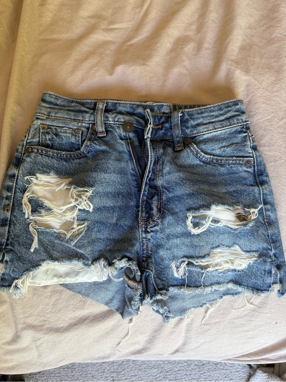 American Eagle Outfitters Distressed Blue Denim Shorts